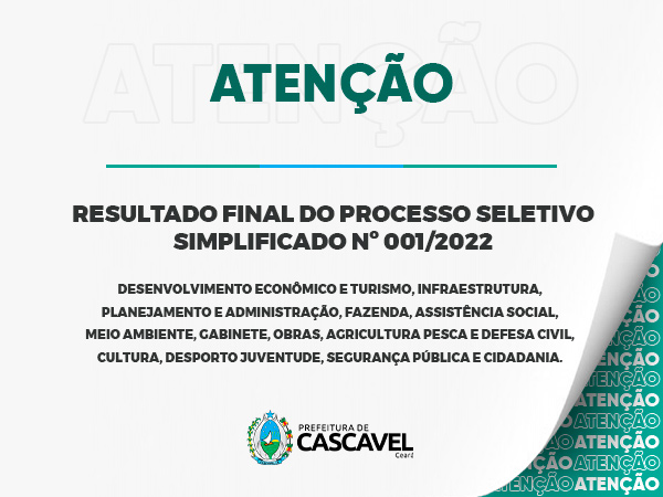 COMUNICAÇÃO DE RESULTADO FINAL DO PROCESSO SELETIVO SIMPLIFICADO Nº 001/2022 SMA